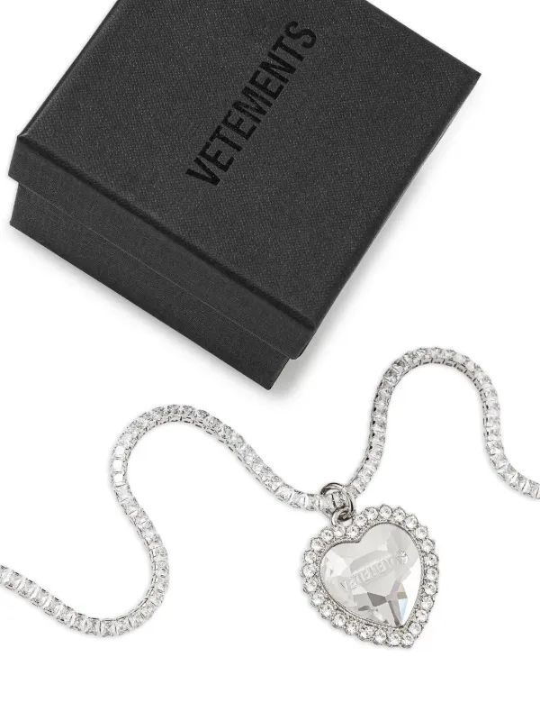 VETEMENTS crystal-embellished heart-pendant Necklace Silver