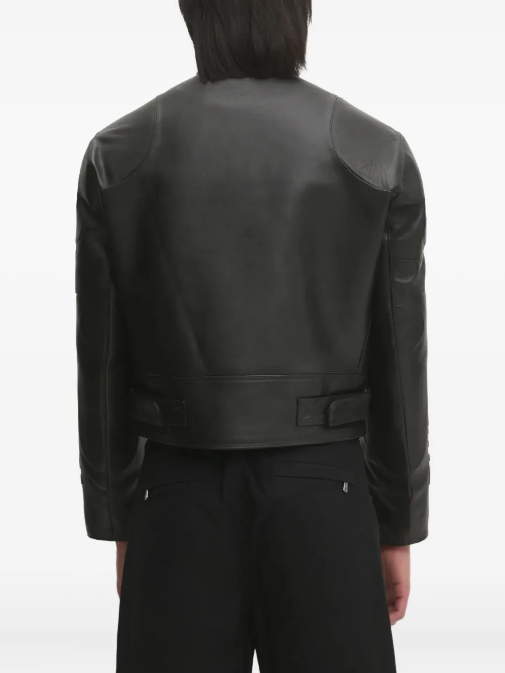 VETEMENTS logo-embossed leather jacket Zwart