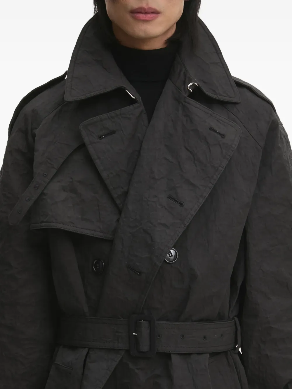 VETEMENTS double-breasted belted trench coat Zwart