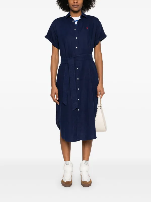 【送料&関税込】Polo Ralph Lauren Logo Midi Dress Polo Ralph Lauren Oxford Belted Midi Dress | Blue | FARFETCH