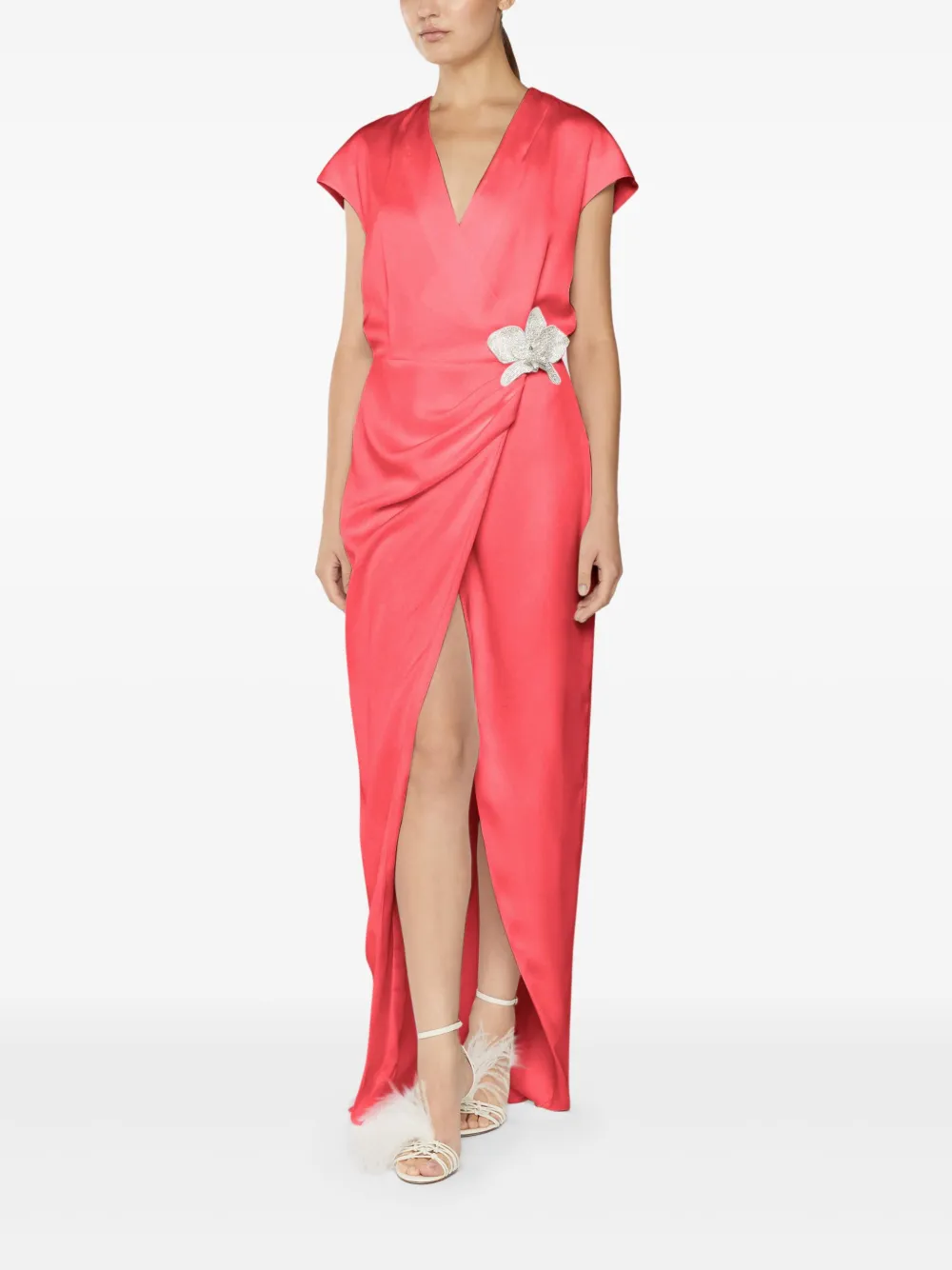 Genny orchid-brooch draped maxi dress - Roze