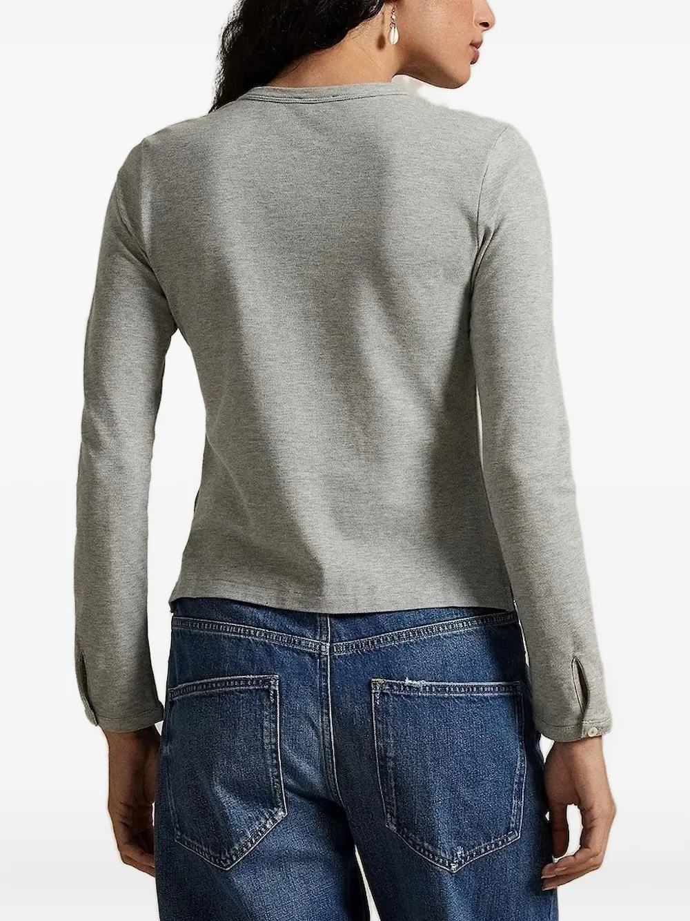 Polo Ralph Lauren Button-front Ribbed Top In Gray
