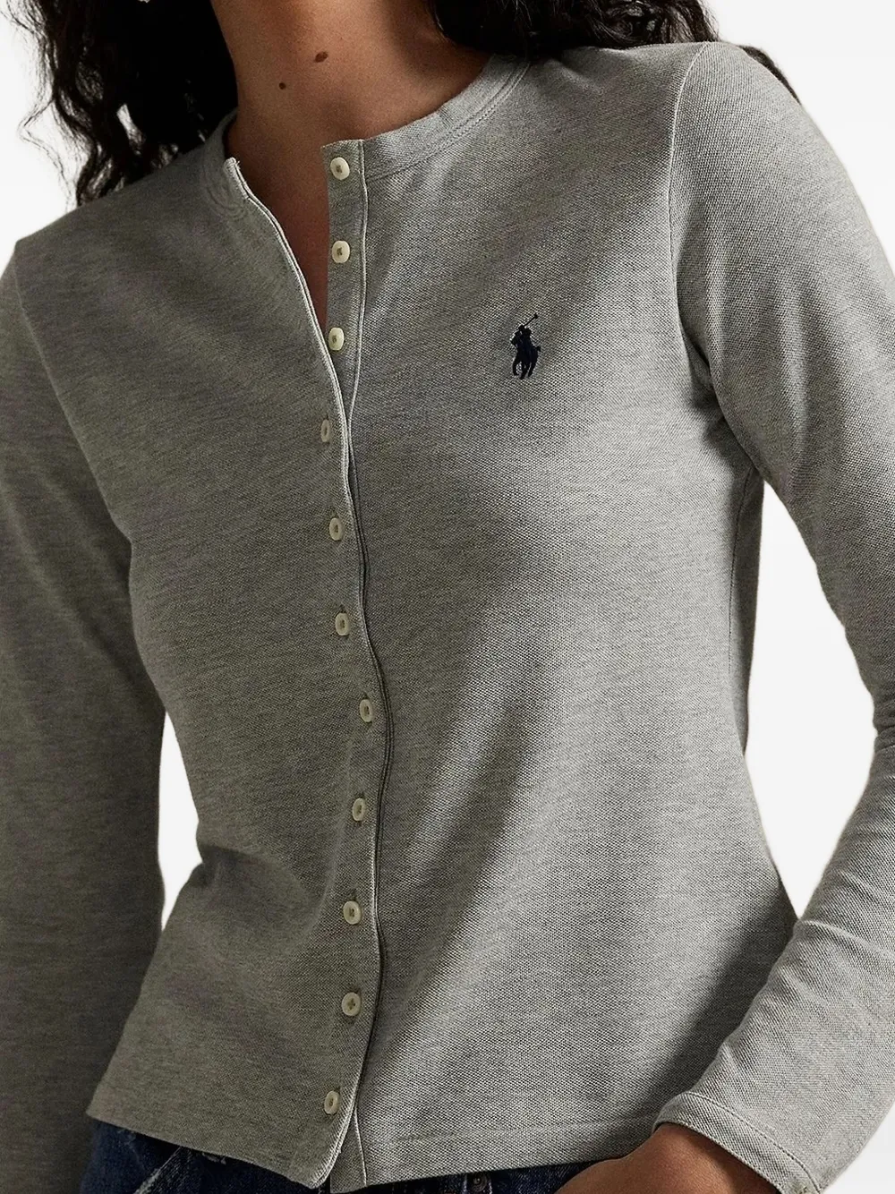 Polo Ralph Lauren Button-front Ribbed Top In Gray