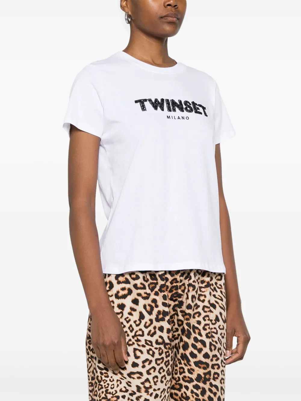 TWINSET T-shirt met logo van pailletten Wit