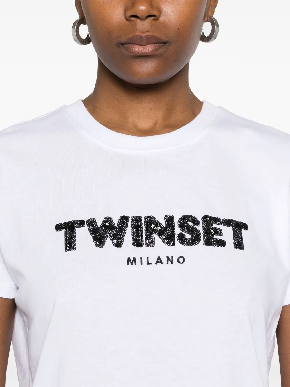 TWINSET T-shirt met logo van pailletten Wit