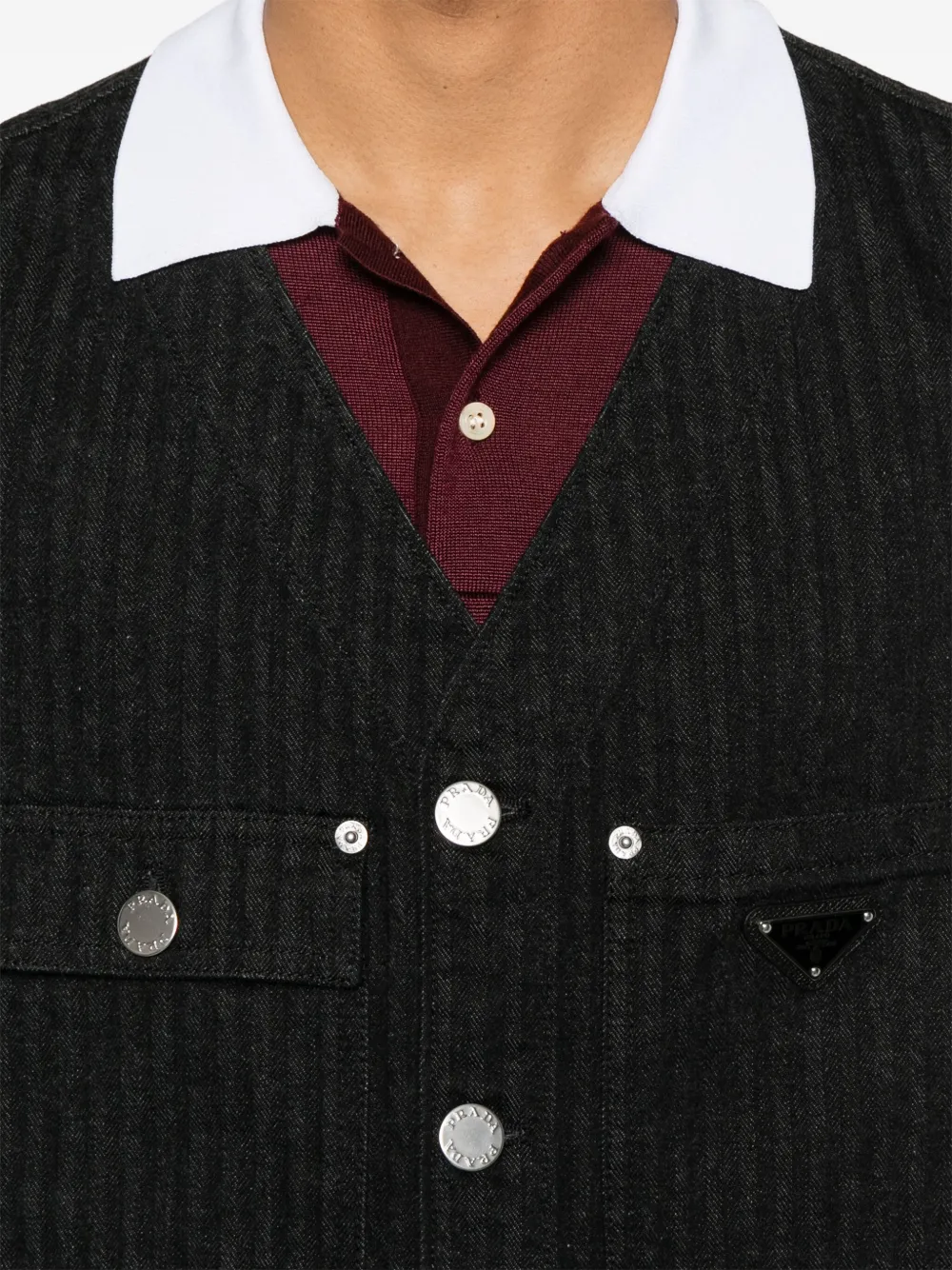 Prada Denim gilet met chevron streep Zwart