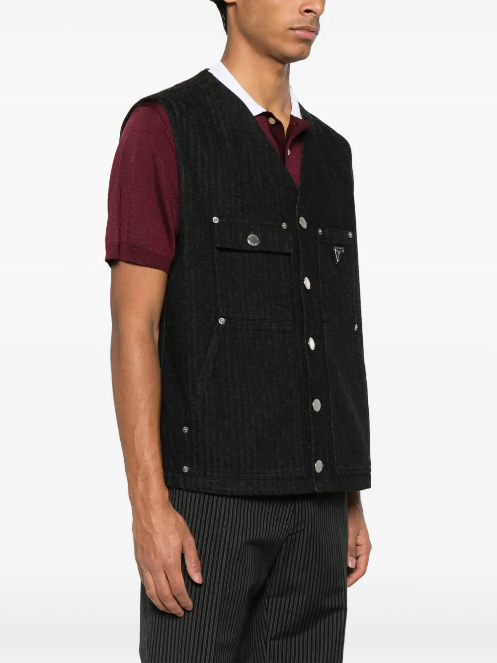 Prada Denim gilet met chevron streep Zwart