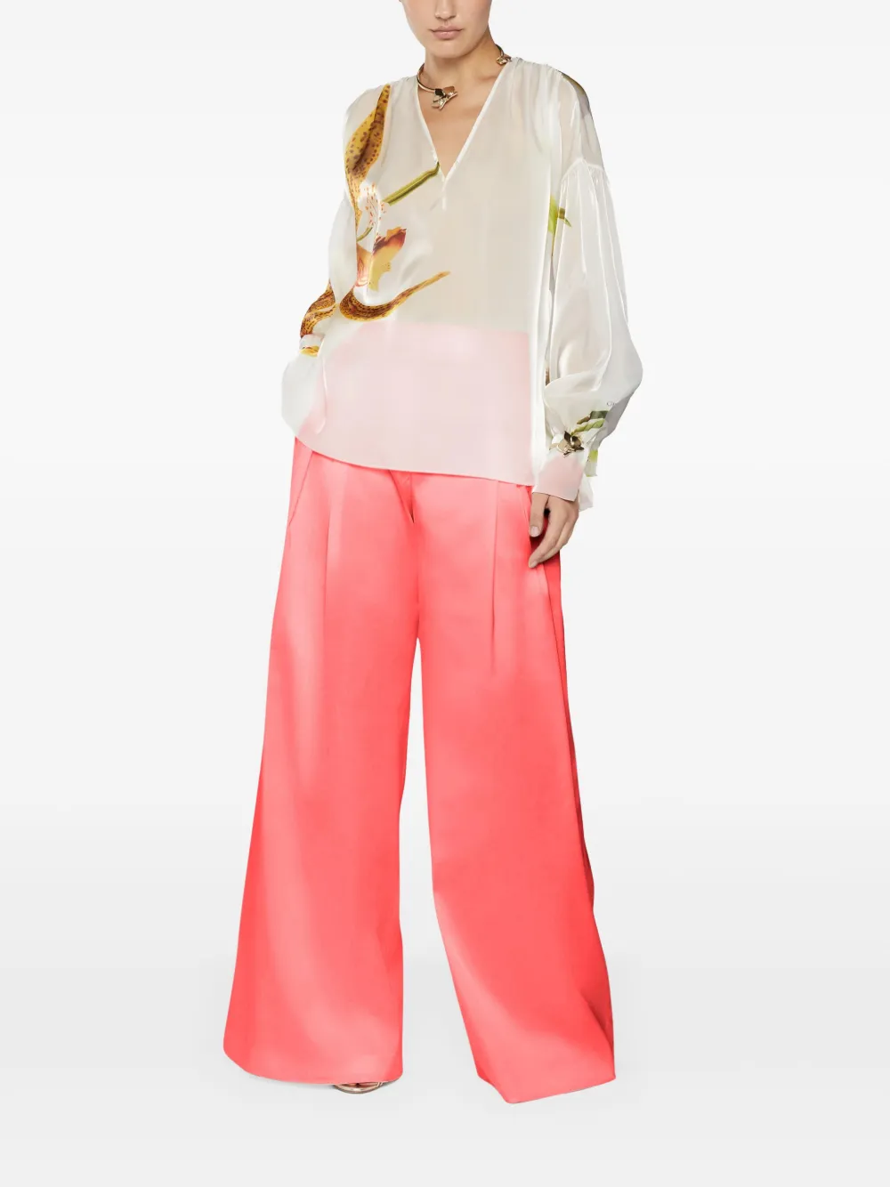 Genny wide-leg satin trousers - Roze