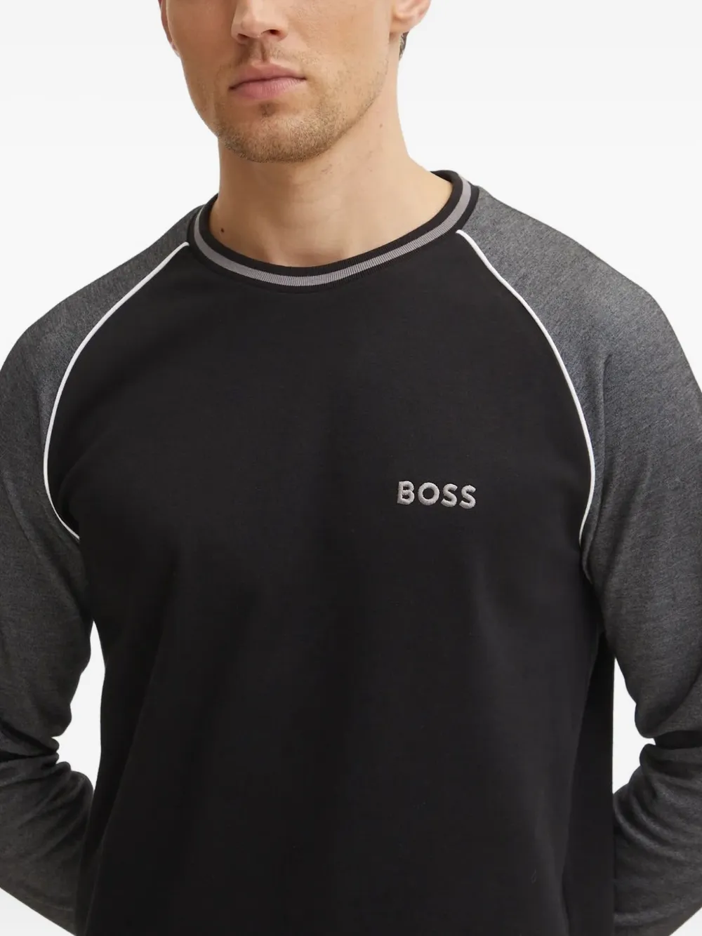 BOSS T-shirt met contrasterend vlak Zwart