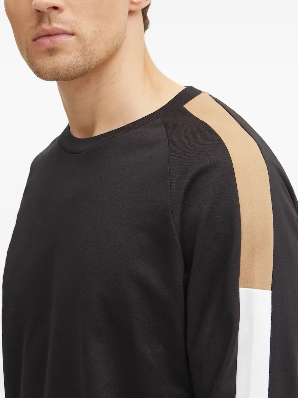 Hugo Boss Side-stripe Raglan-sleeve Sweatshirt In Black