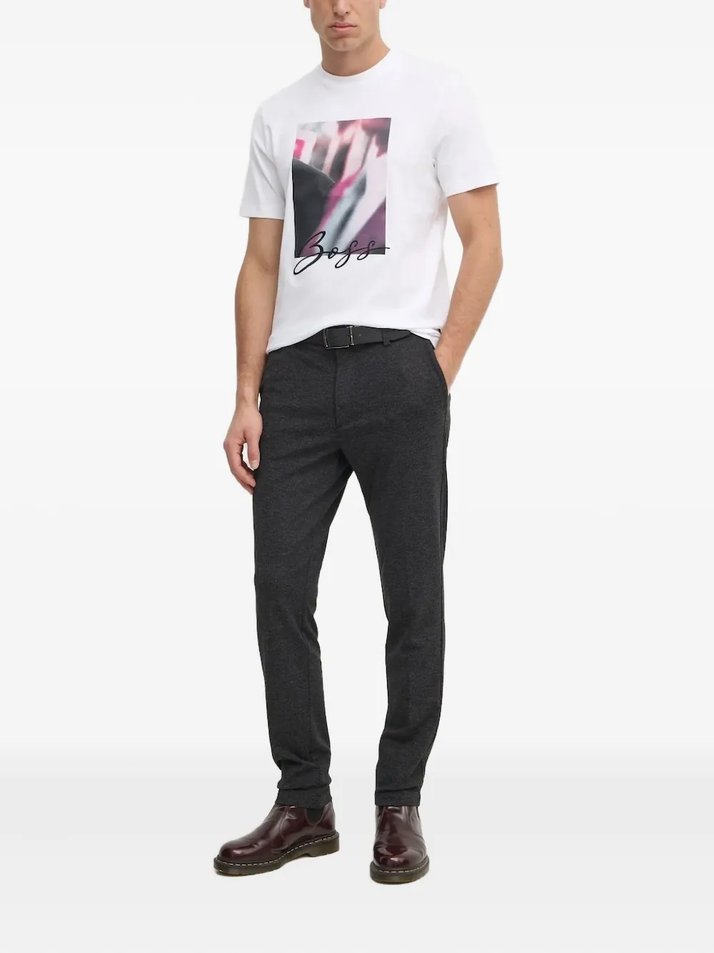 BOSS T-shirt met abstracte print - Wit
