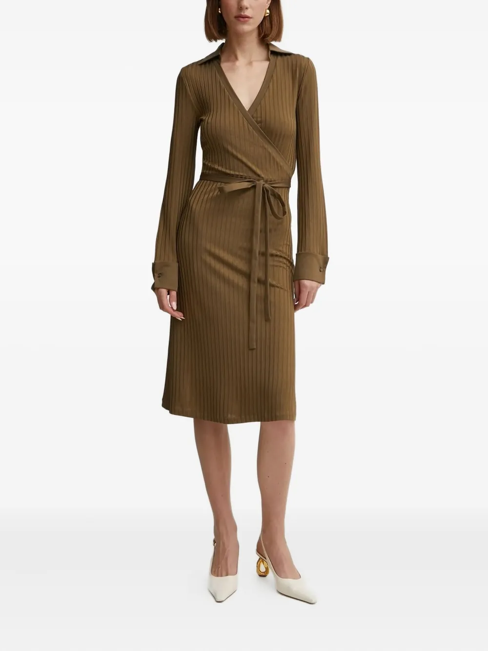 BOSS ribbed wrap mini dress | Brown | Image 1