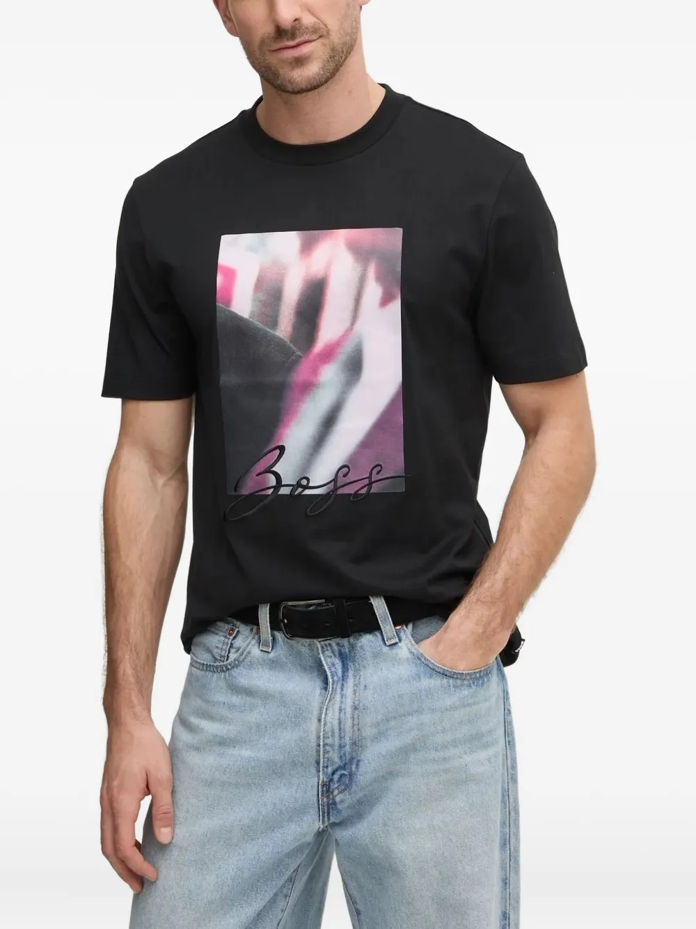 BOSS T-shirt met grafische print Zwart