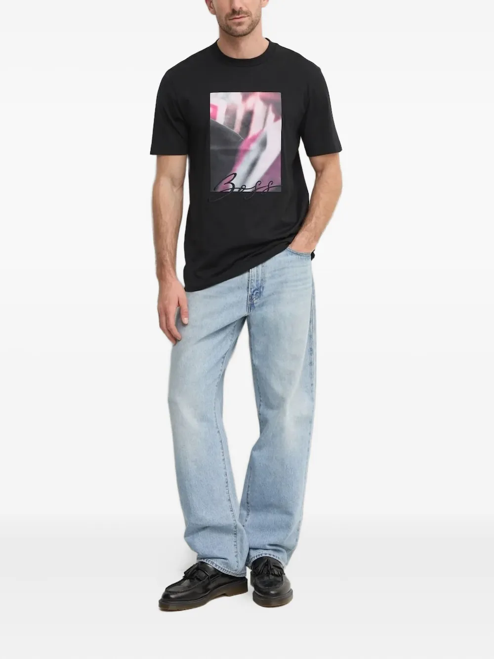 BOSS T-shirt met grafische print - Zwart