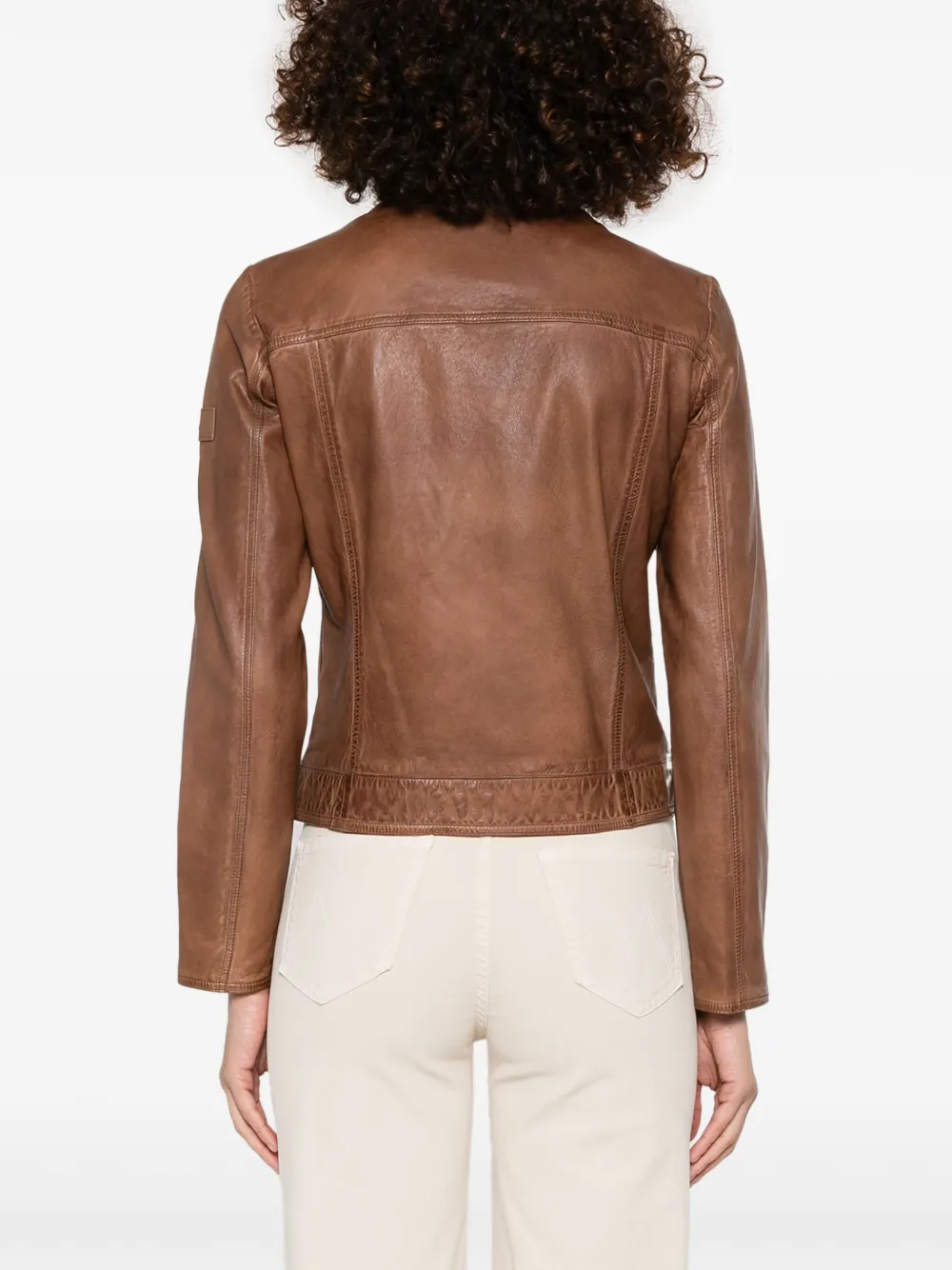 Peuterey Brown Leather Jacket With High Collar In Brown