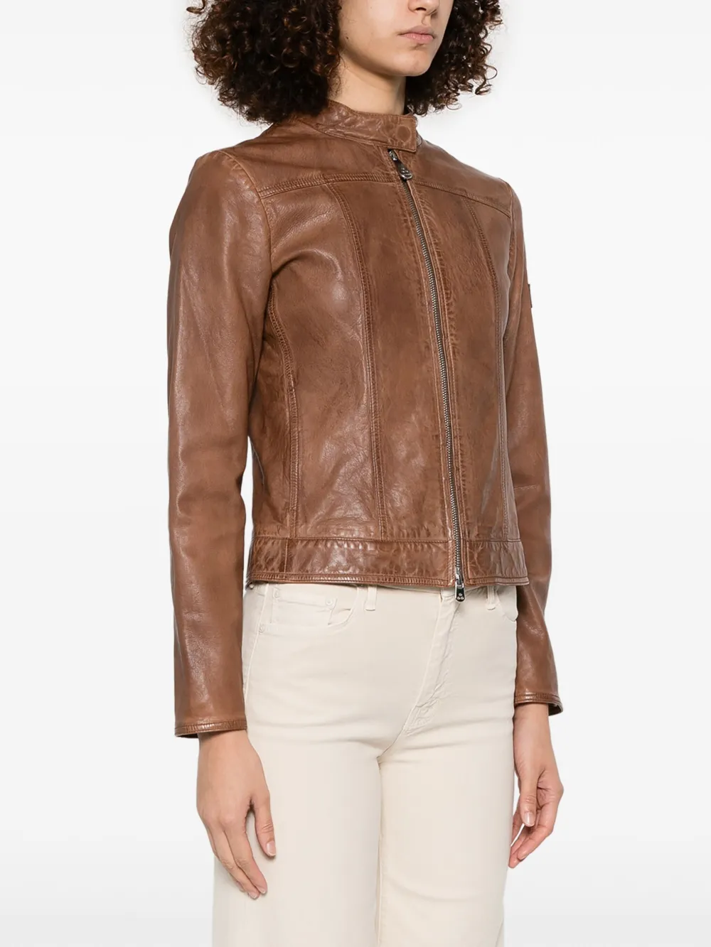 Peuterey Brown Leather Jacket With High Collar In Brown
