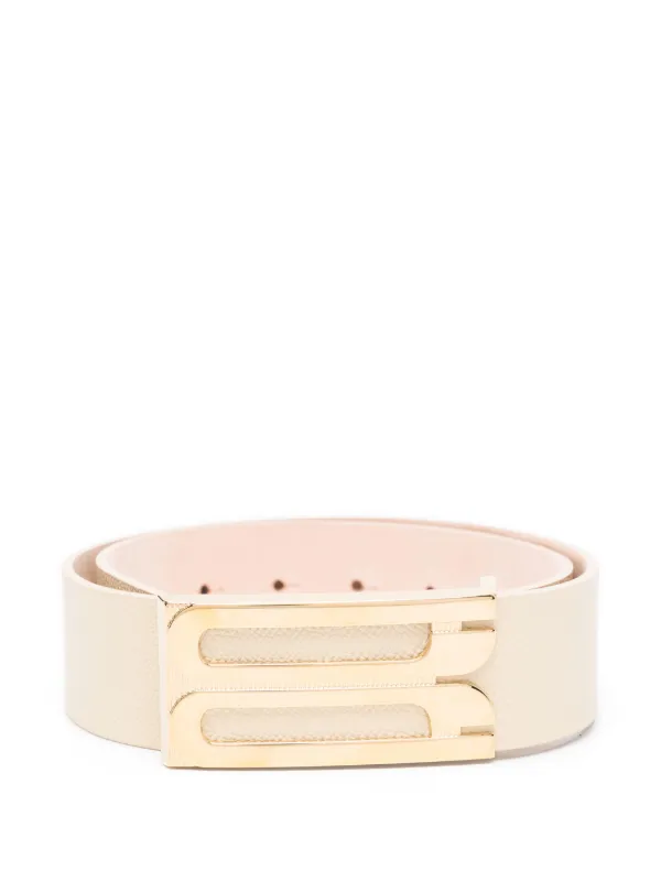 Victoria Beckham Jumbo フレーム レザー ベルト Silver Buckle Jumbo Dorian Belt In Black Grained Leather