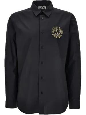 Versace Jeans Couture logo-embroidered Cotton Shirt | Black | FARFETCH
