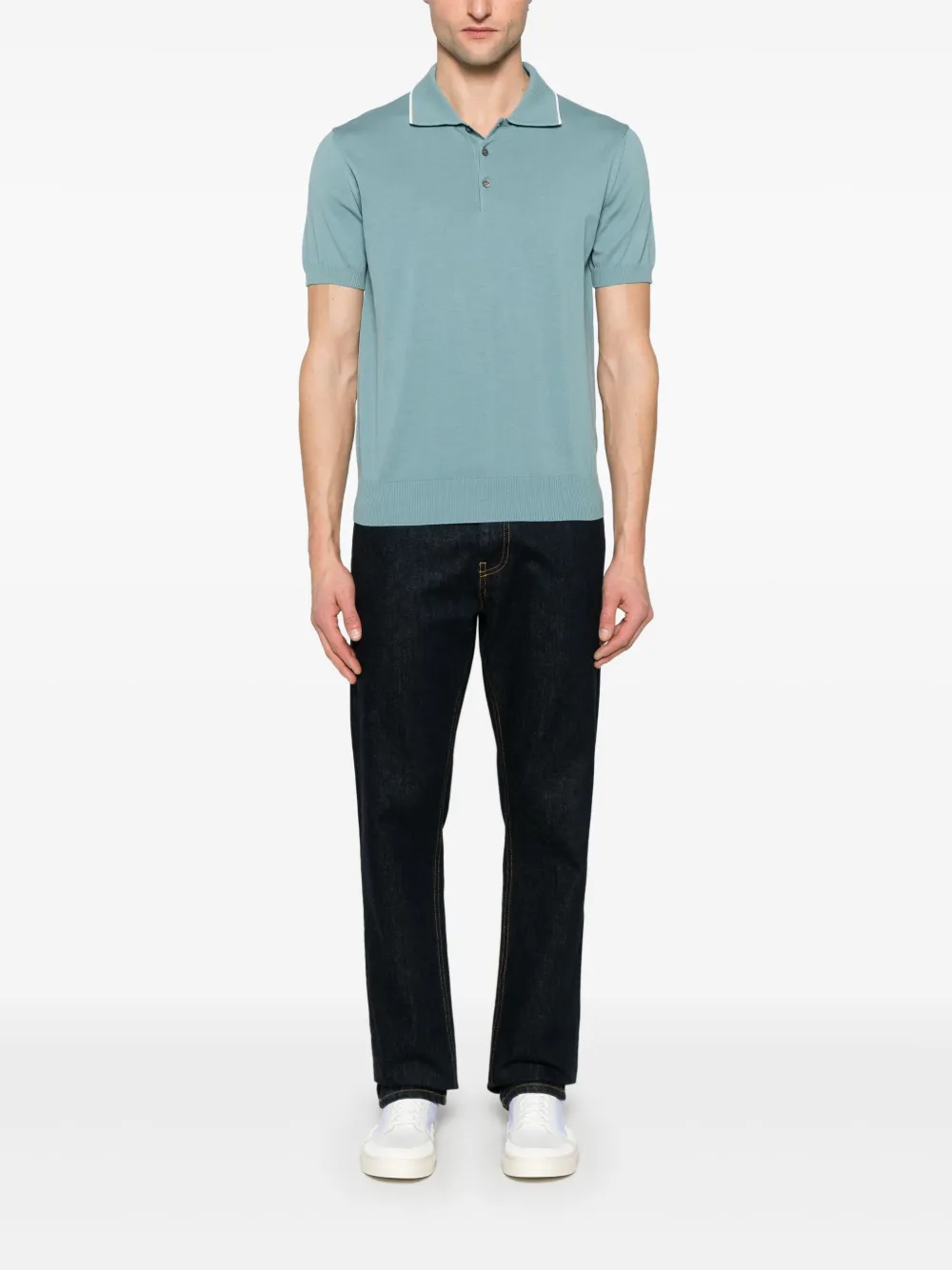 Canali Fijngebreid poloshirt - Blauw