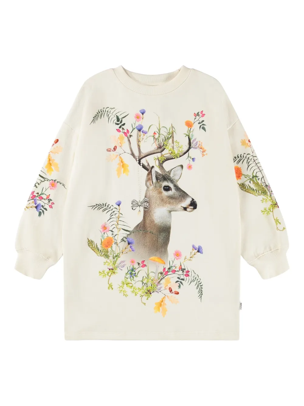 Molo Jurk met bloe print en hertenprint Beige