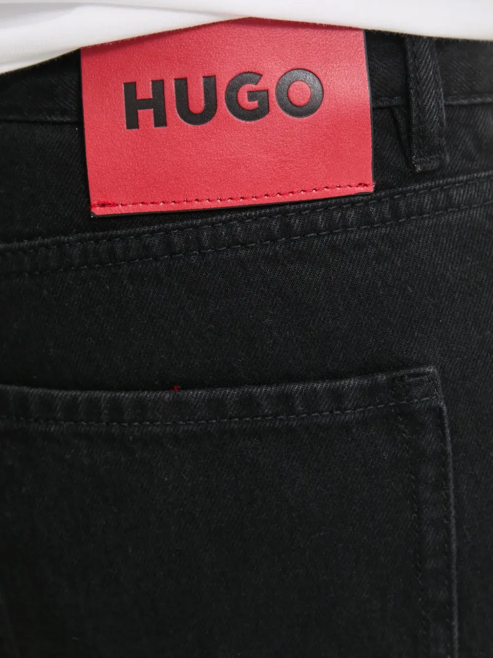 HUGO Jeans met leren patch Zwart