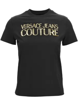 Tシャツ・カットソー VERSACE JEANS COUTURE Woman T-Shirt Black 78HAHE00CJ02E 899 Logo T-Shirt Black,Gold | VERSACE US