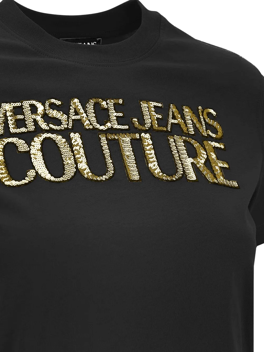 Shop Versace Jeans Couture Sequin-logo Cotton T-shirt In Black