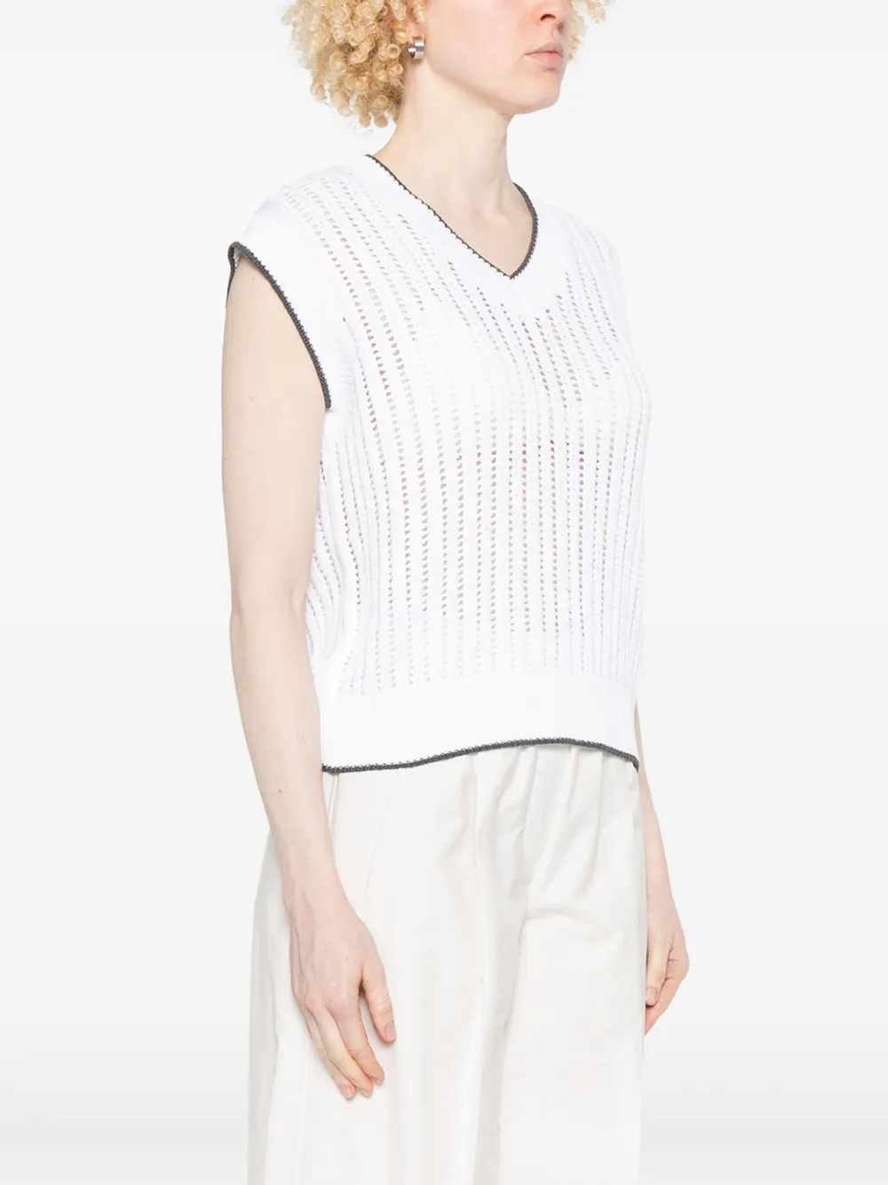 Brunello Cucinelli Open-knit Top In White