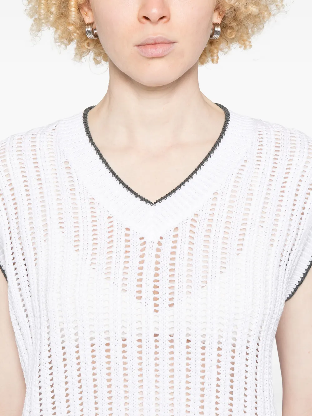 Brunello Cucinelli Open-knit Top In White