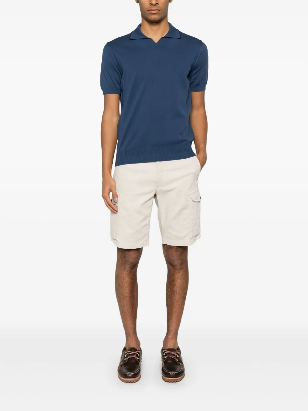 Canali Fijngebreid T-shirt - Blauw