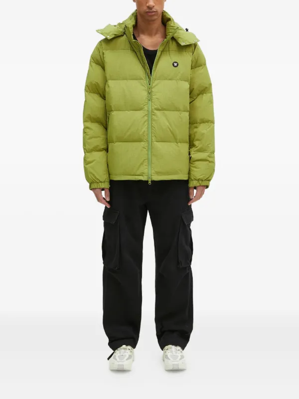 Wood Wood Hooded Ripstop Puffer Jacket Green FARFETCH GE