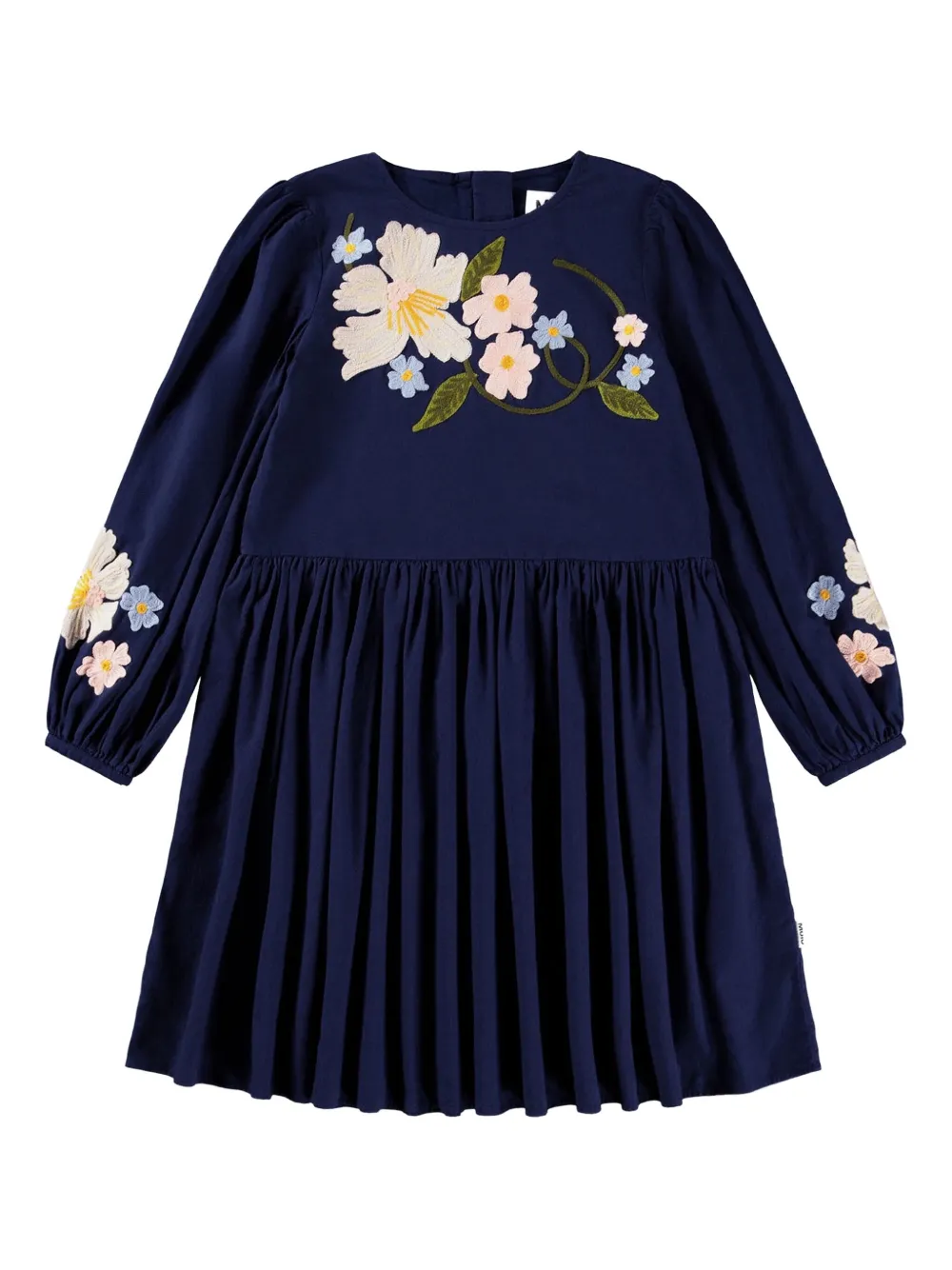 Molo Jurk met geborduurde bloe en lange mouwen Blauw