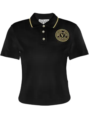 Tシャツ・カットソー VERSACE JEANS Woman Polo Shirt Black 75HAGT08CJ01T G89 V-Emblem Logo T-Shirt Dress | VERSACE US