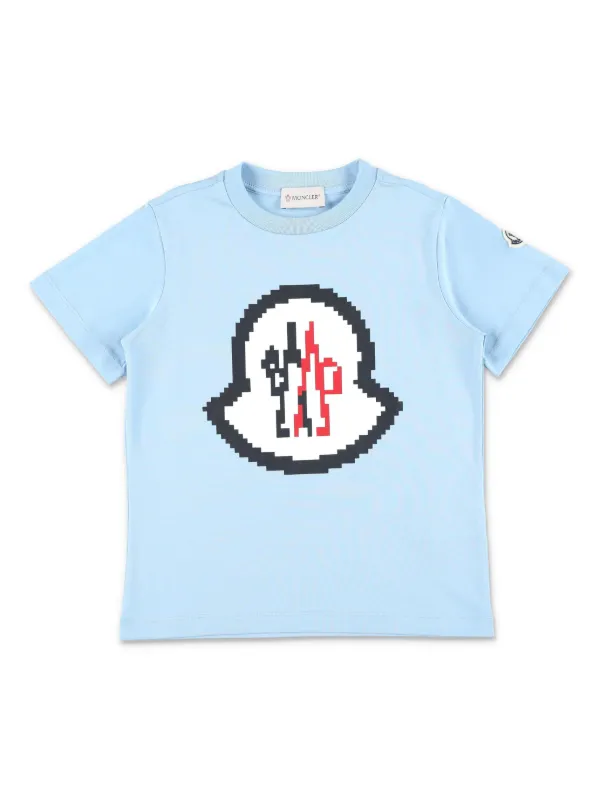 Moncler Enfant ピクセルロゴ コットンTシャツ | ブルー