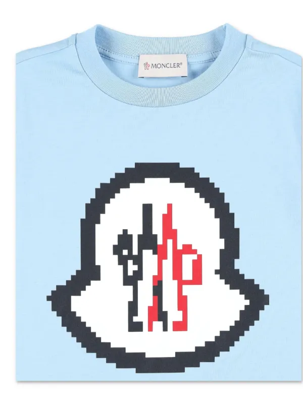 【国内発】MONCLER ピクセルロゴ コットン Tシャツ Moncler Enfant ピクセルロゴ コットンTシャツ | ブルー