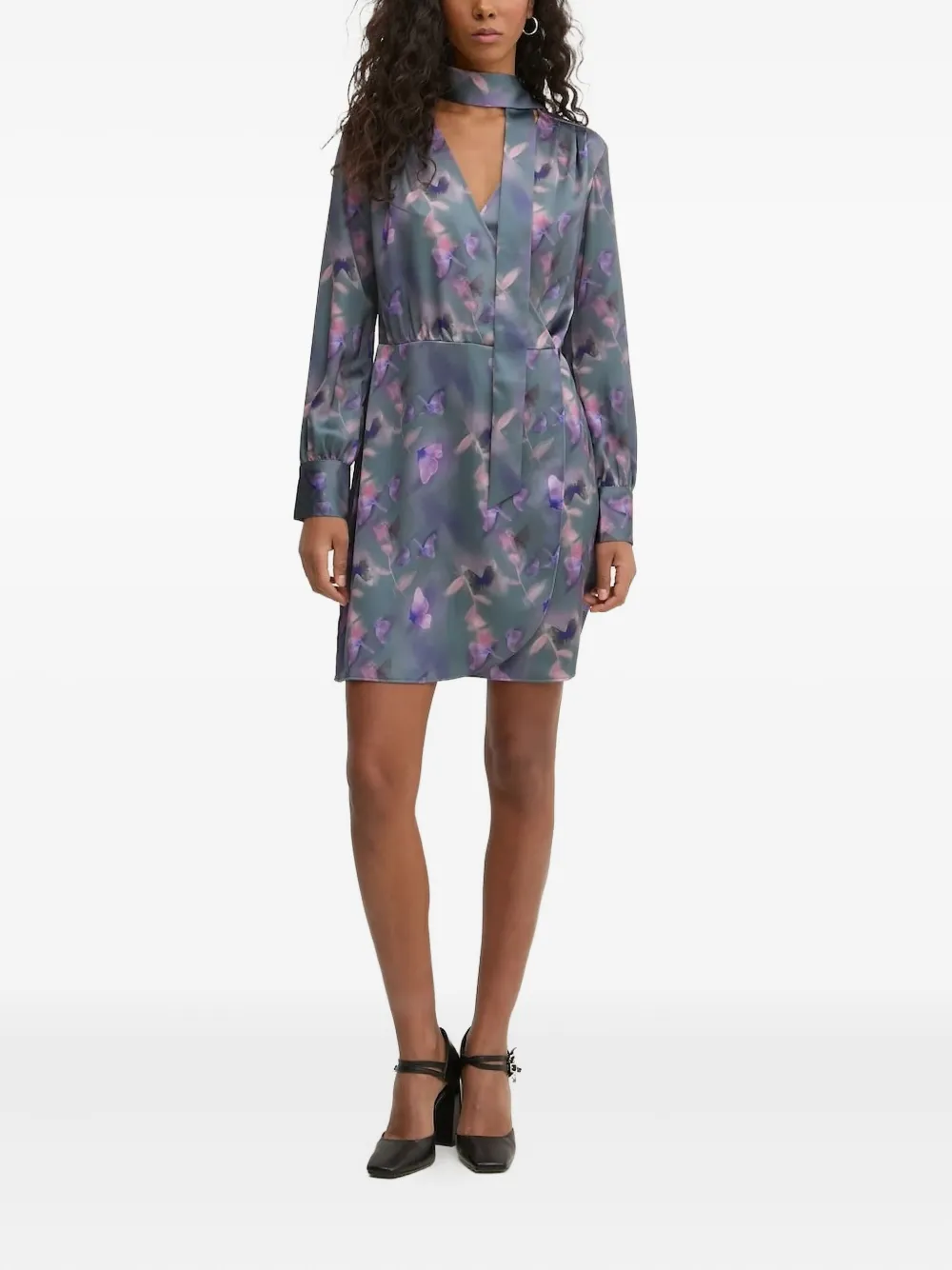 HUGO butterfly-print mini dress Blauw