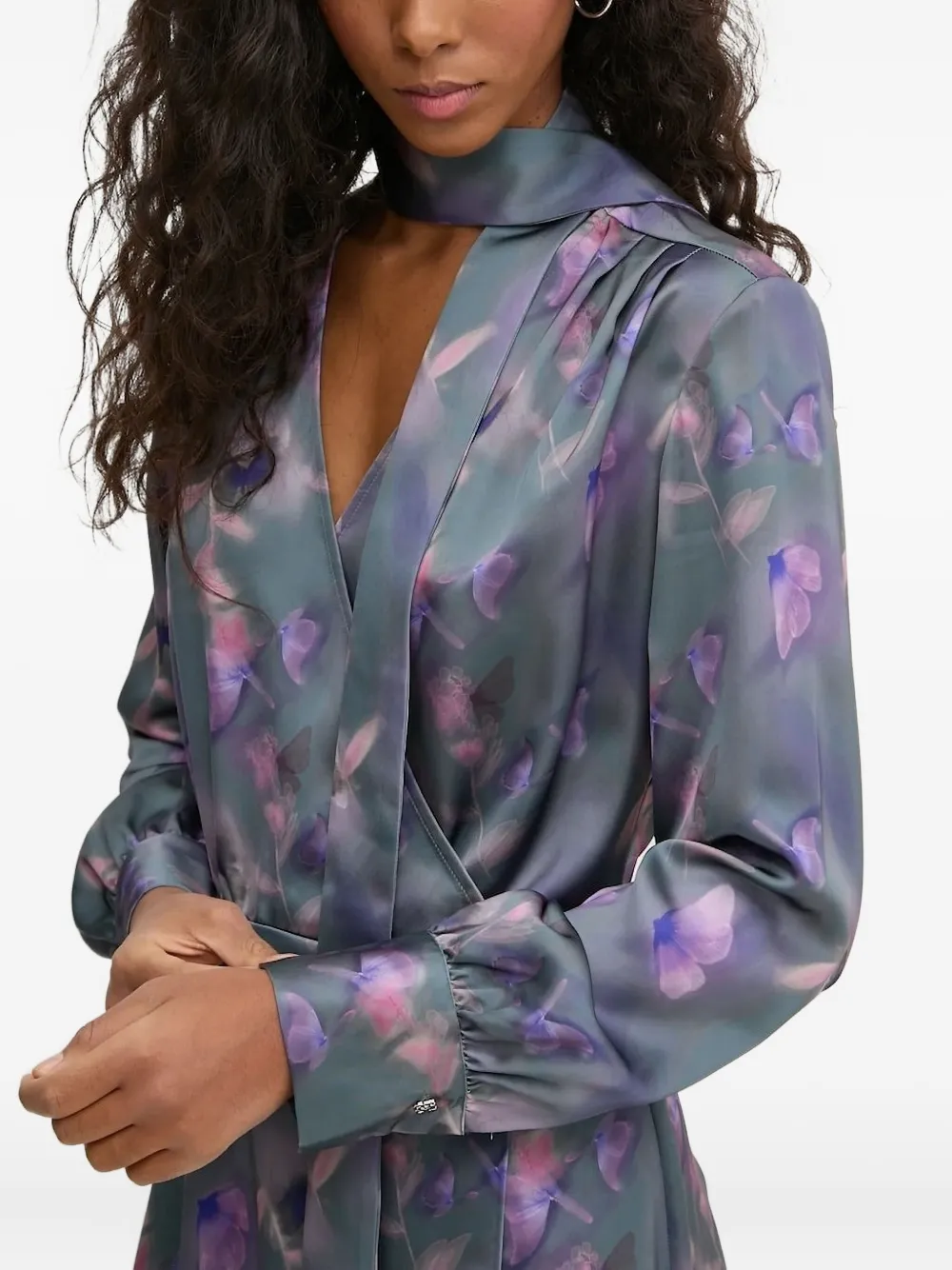 HUGO butterfly-print mini dress Blauw