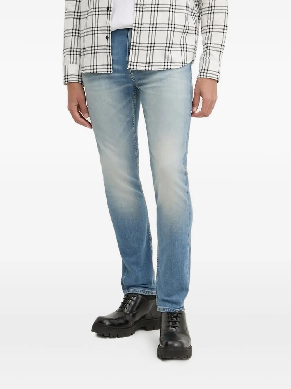 HUGO leather-patch jeans Blauw