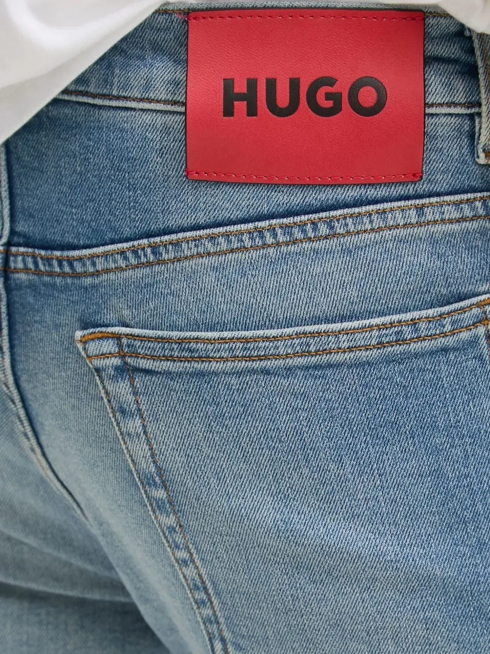 HUGO Jeans met leren patch Blauw