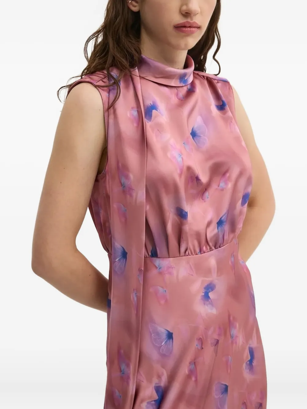 HUGO butterfly-print satin maxi dress Roze
