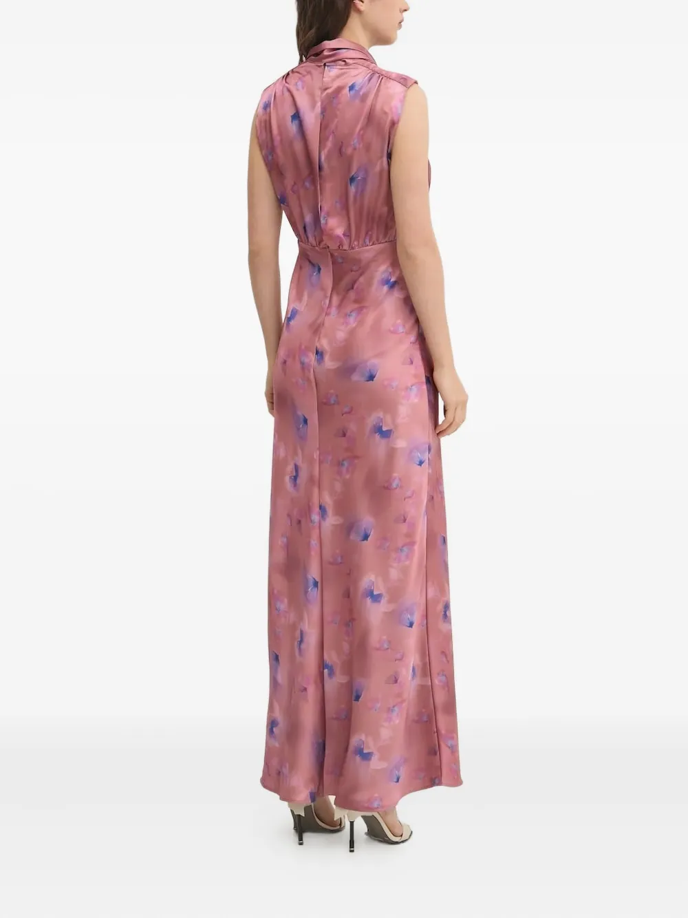 HUGO butterfly-print satin maxi dress Roze
