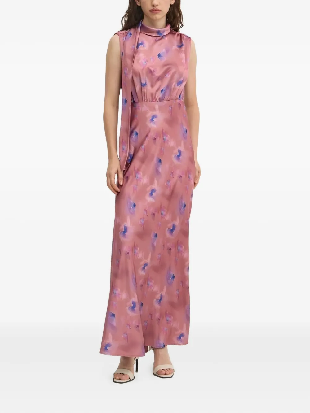 HUGO butterfly-print satin maxi dress Roze