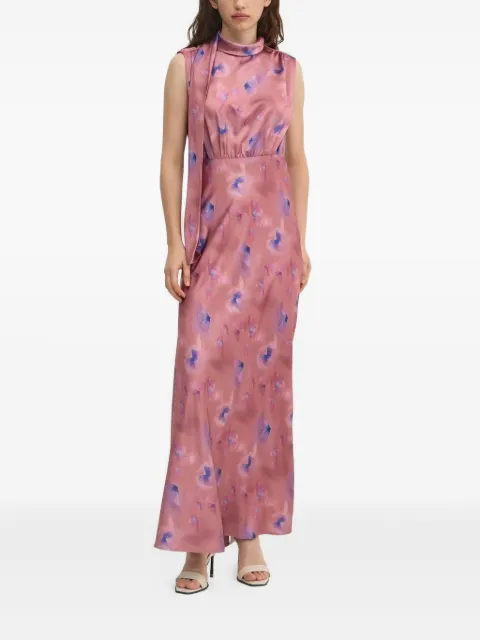 HUGO butterfly-print satin maxi dress