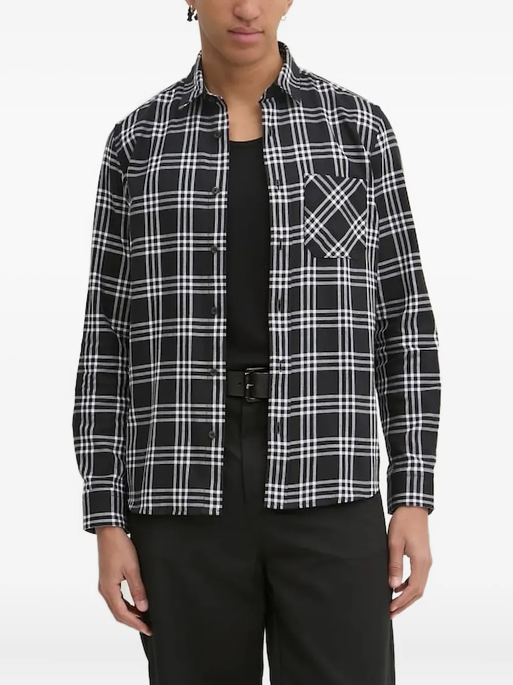 HUGO checked chest-pocket shirt Zwart