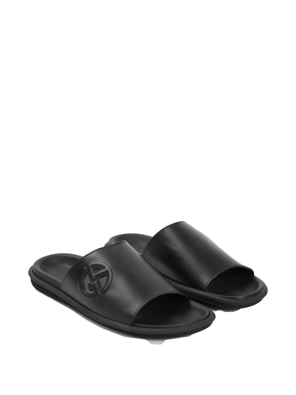 Giorgio Armani logo-embossed slides - Zwart