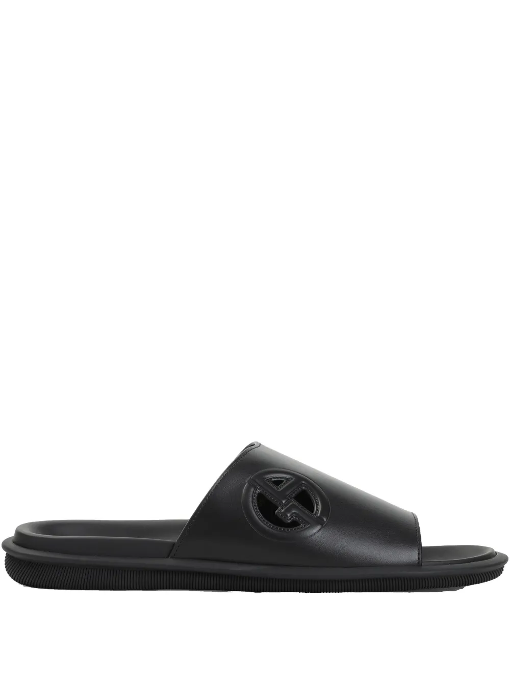 Giorgio Armani Black Slides With Embossed Logo Detail In Black