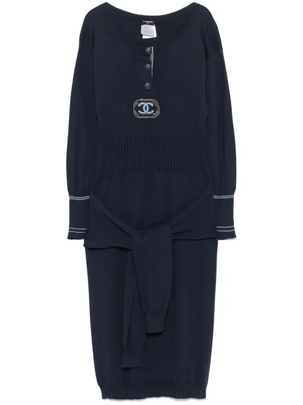 chanel knitted dress Pre-Owned 2008s Midi | Blue chanel dress with logo