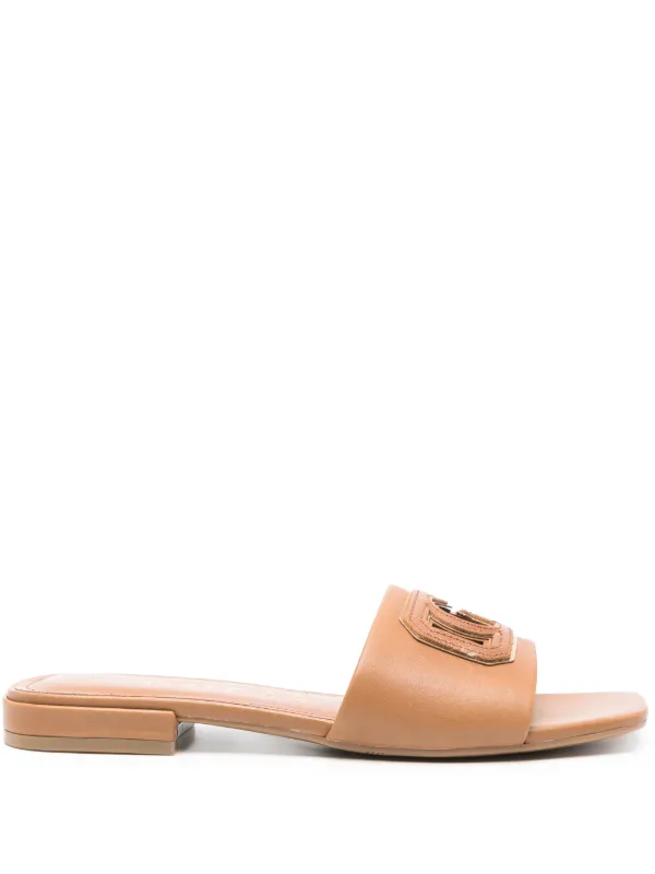 GUESS USA Leather Slides Brown FARFETCH IN