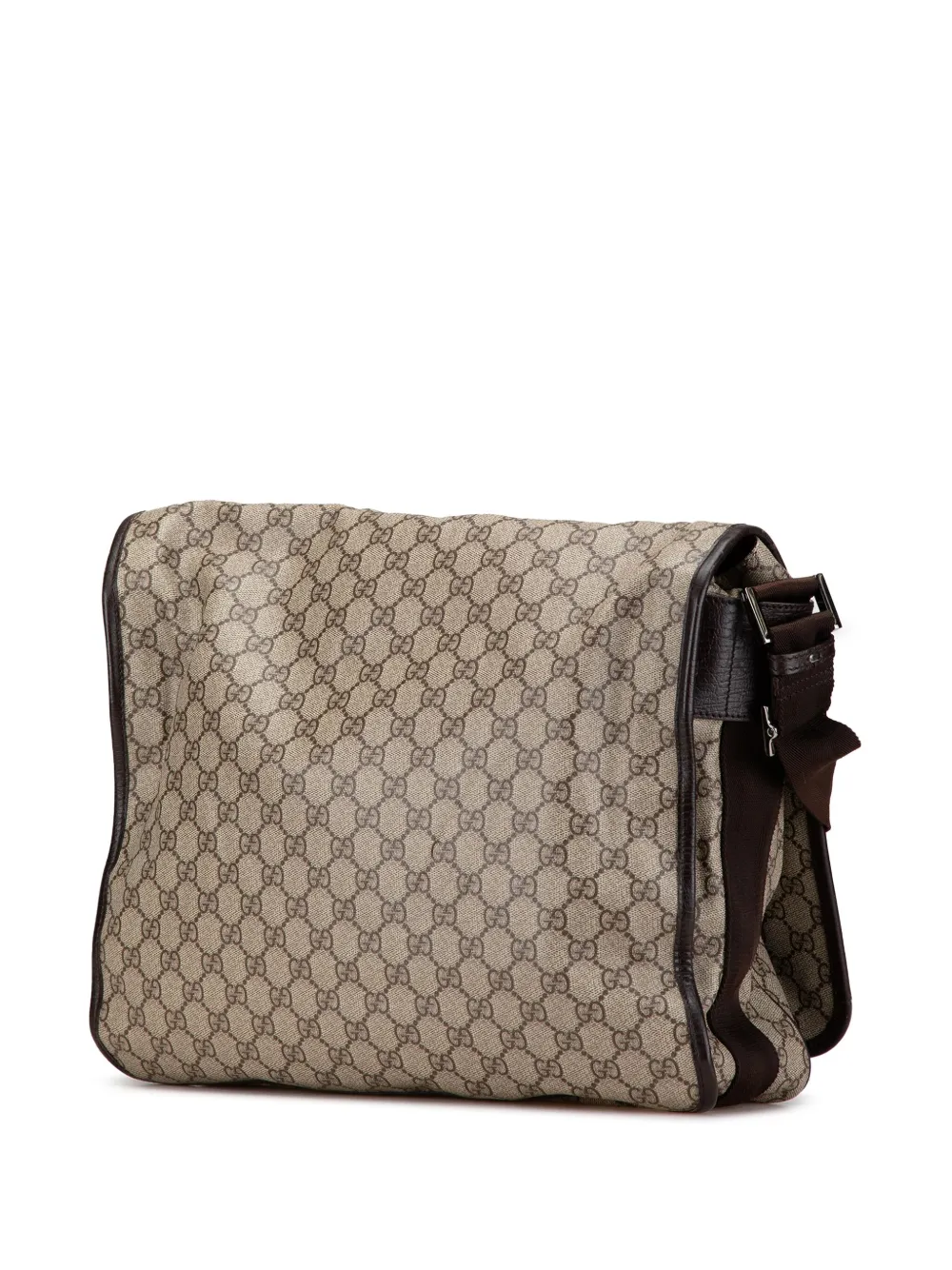 Pre-owned Gucci 2000-2015 Large Gg Supreme Flap Messenger Bag Crossbody Bag In Brown