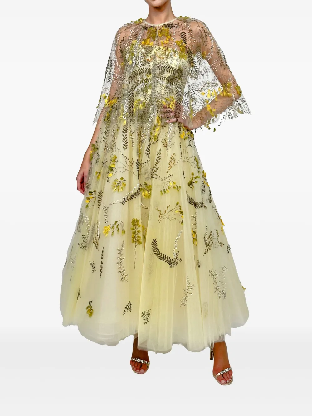 Monique Lhuillier floral-embroidered dress - Giallo
